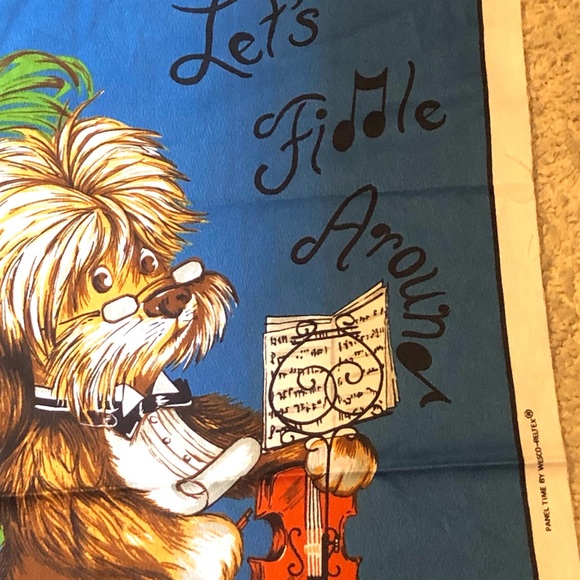 9686 Fabric Panel Vtg 1970’s Dog with Fiddle “Let’s Fiddle Around 22.5” x 29”. - Picture 3 of 11